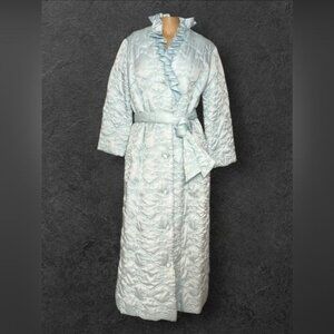 Vintage Quilted Satin Robe – Blue with Ruffle Collar